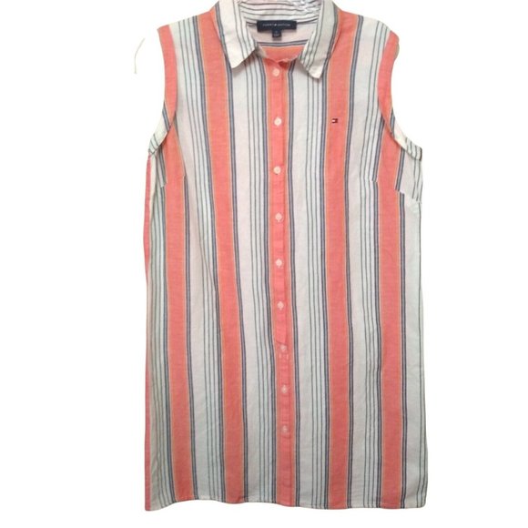 Tommy Hilfiger Orange White Stripe Linen and Cotton Sleeveless Shift Dress US 10 - Picture 2 of 12